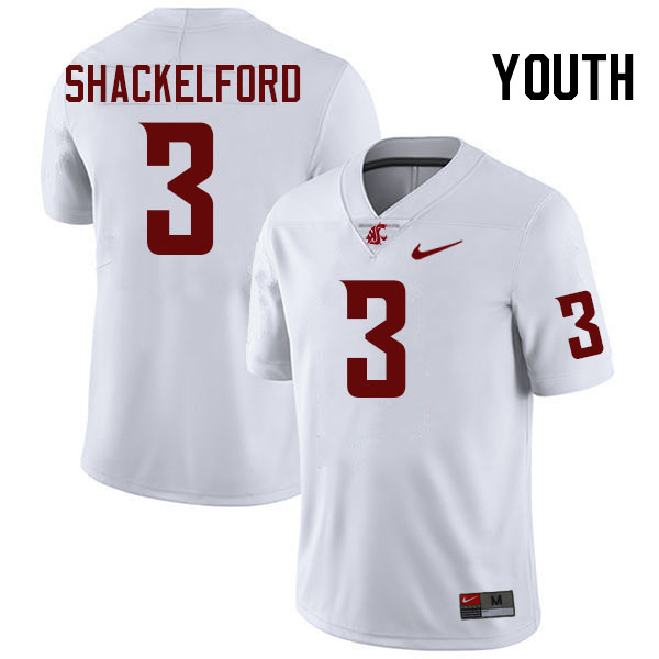 Youth #3 Tre Shackelford Washington State Cougars College Football Jerseys Stitched-White